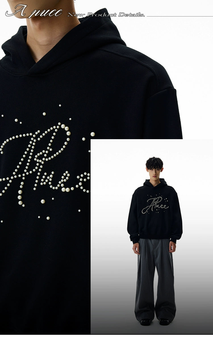 A PUEE Letter Pearl Short Front Shoulder Ruffian Sweater