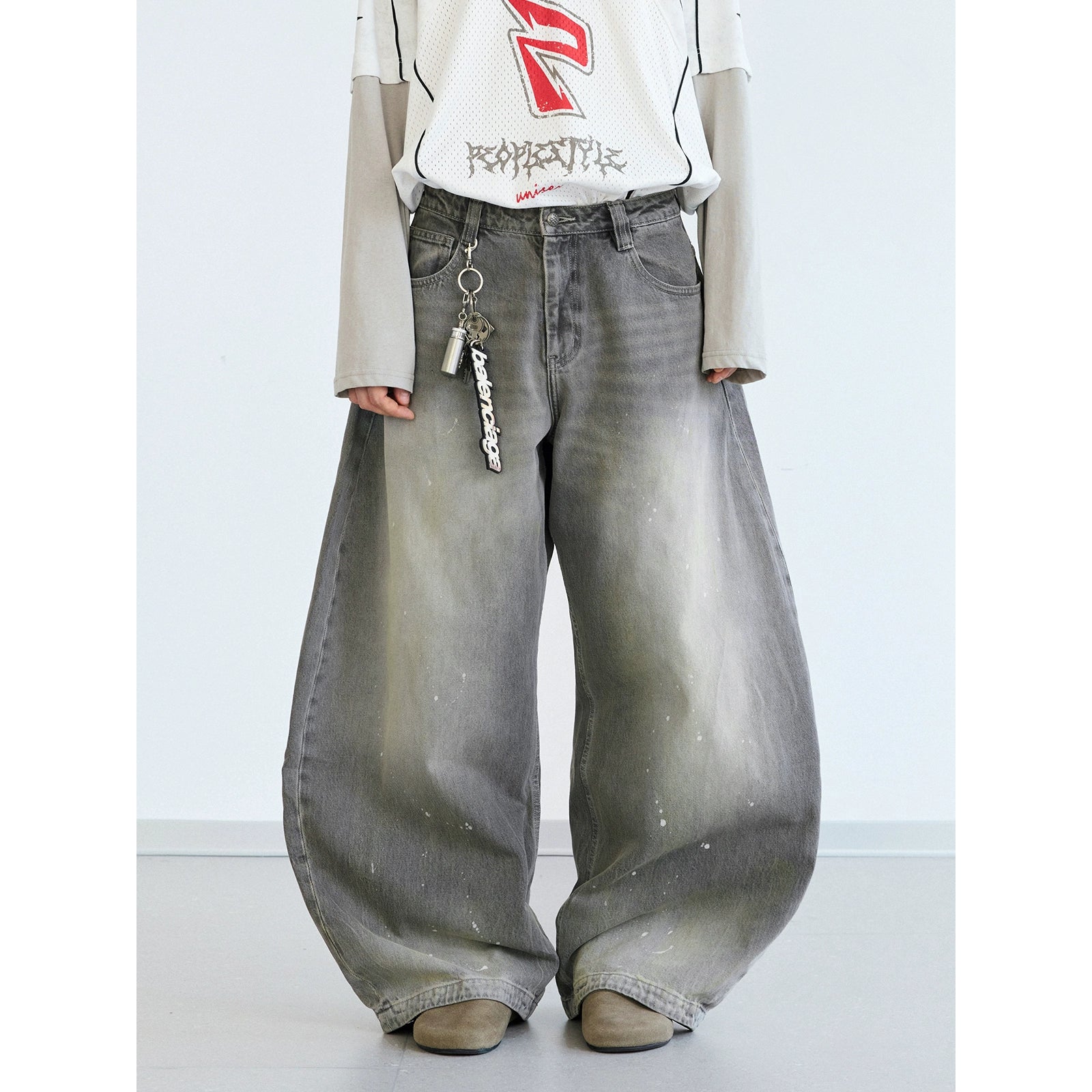 PEOPLESTYLE Vintage Ink-splashed Wide Leg Jeans