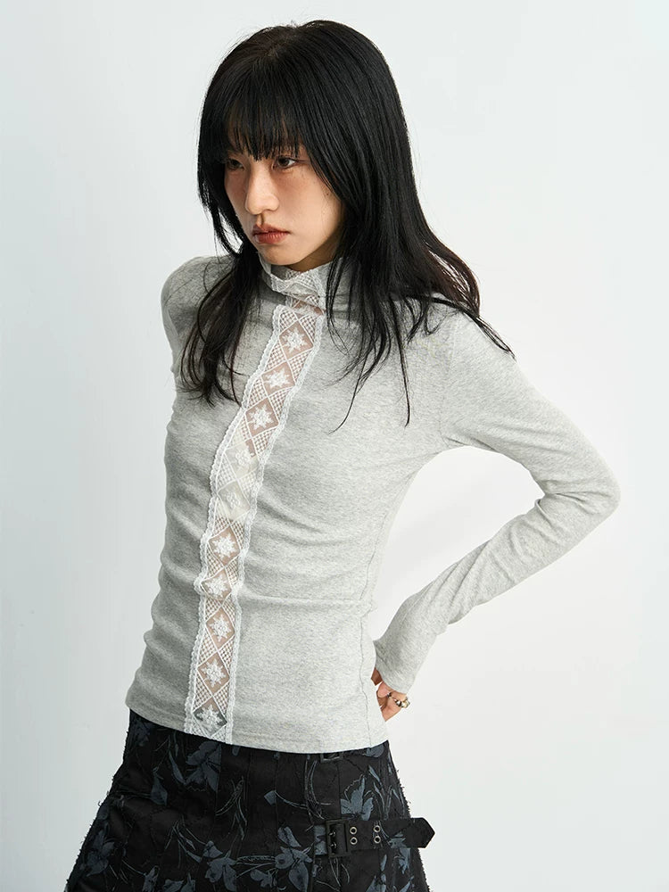 Enteralt Lace Splicing Small Turtleneck Bottom Long Sleeve