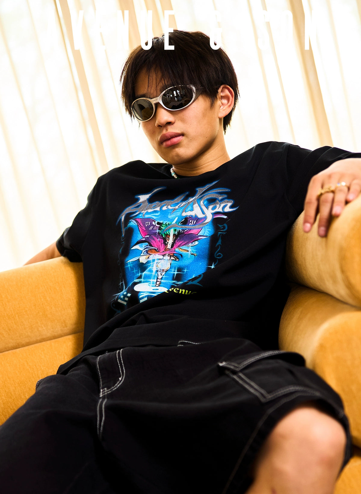 AVENUESON Water Margin Card Style Theme Printing Tee