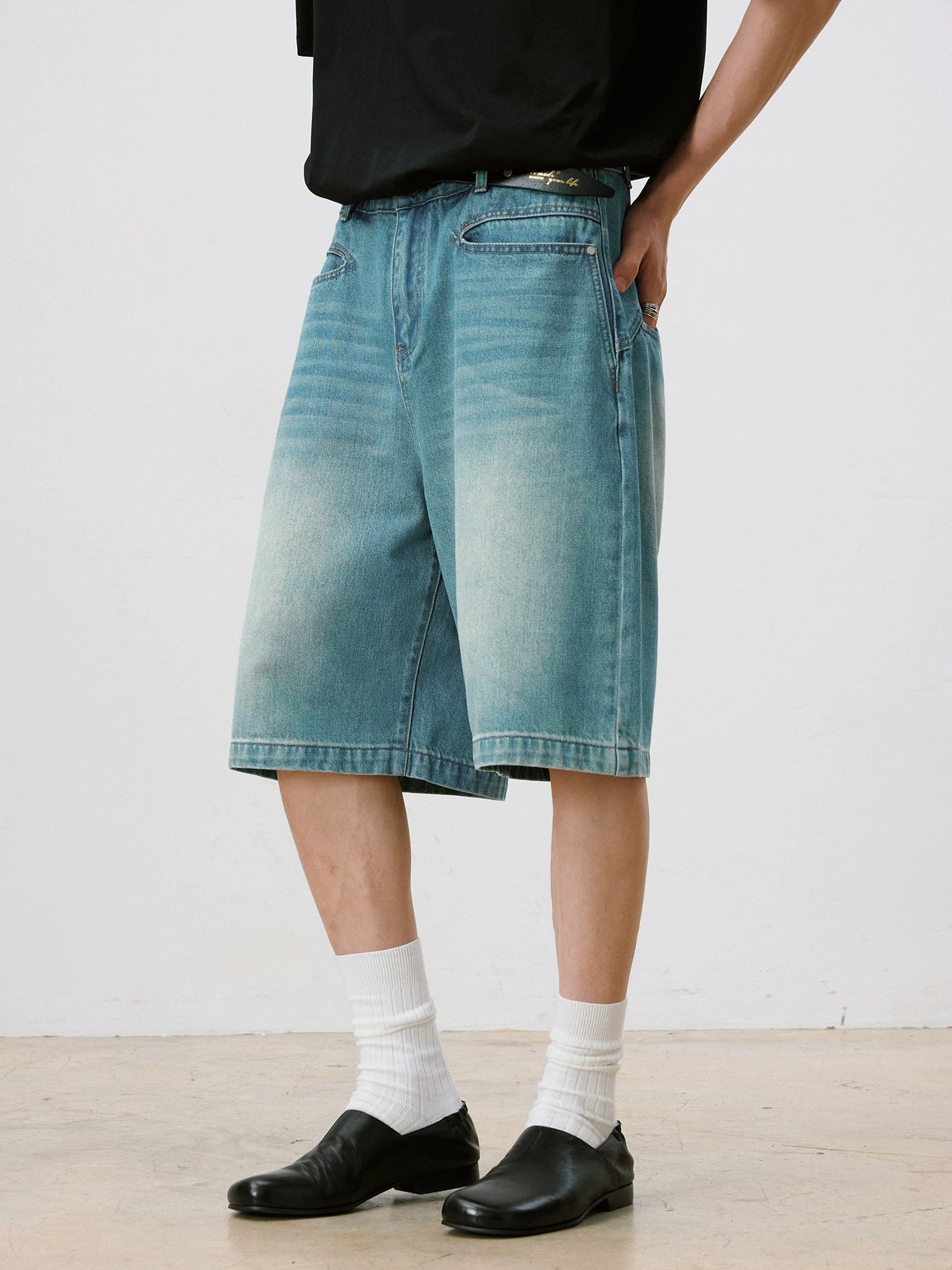 LR MADE Retro Old Denim Six-point Shorts