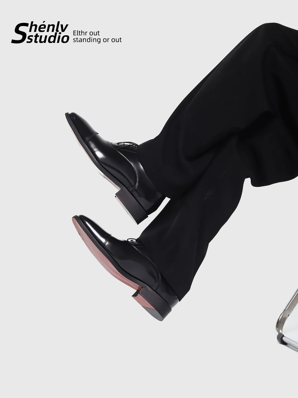 SHENLV STUDIO Glossy Pointed-toed Red-soled Leather Shoes