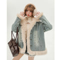 Girlyhalo Vintage Plush Denim Jacket