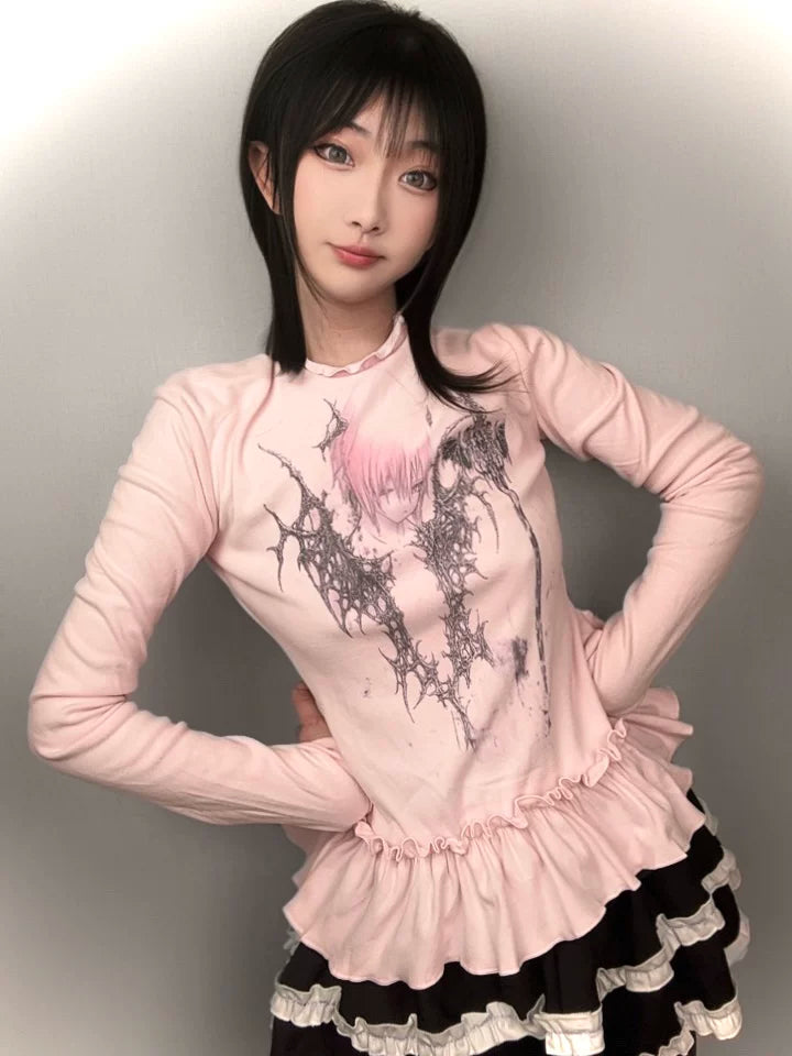 WEBBAR Lace Edge Casual Long Sleeve