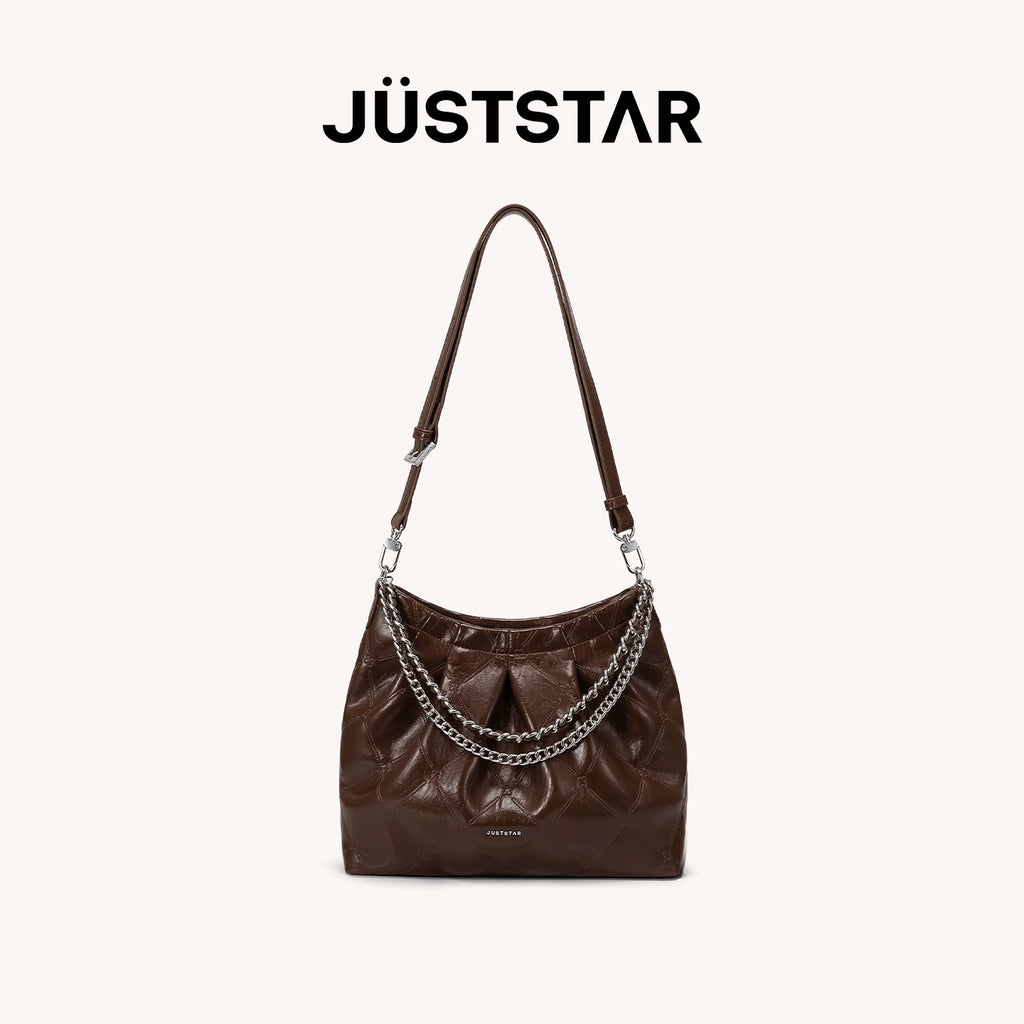 JUST STAR Crossbody Premium Oil Wax Leather Large Capacity Tote Bag