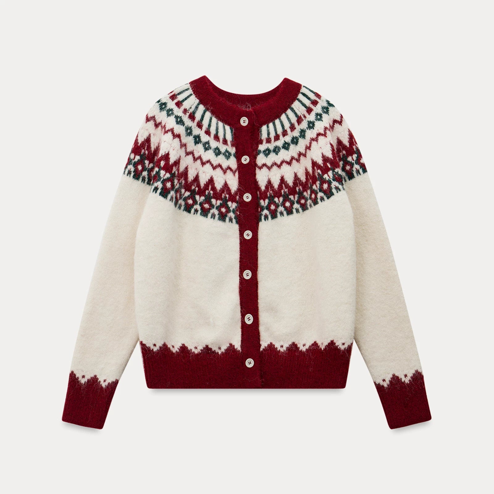 EGGKA Contrasting Color Crew Neck Loose Cardigan Sweater