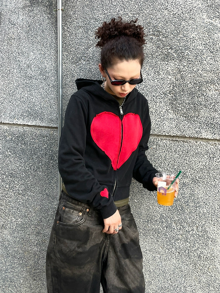 MMBBT Love Stitching Retro Hooded Zipper Jacket