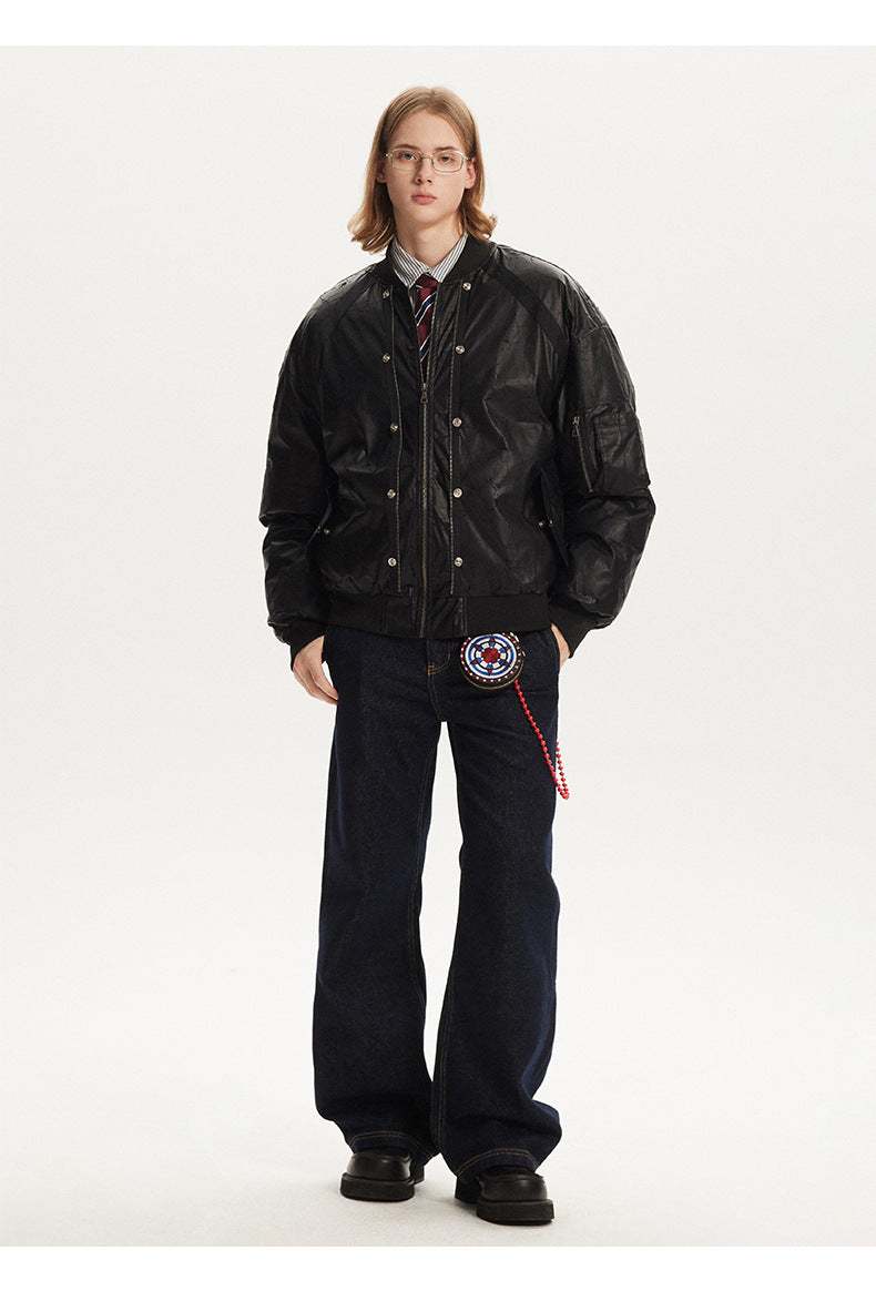 MADEEXTREME PU Crack Old Black Flying Suit Jacket