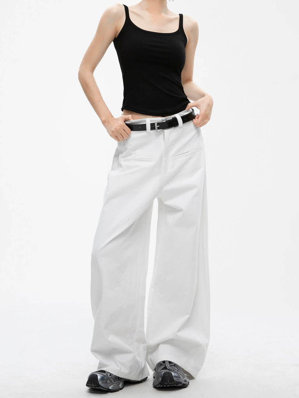 ICH MODE Loose Bf Straight-leg Pants High Waist Wide Leg Trousers