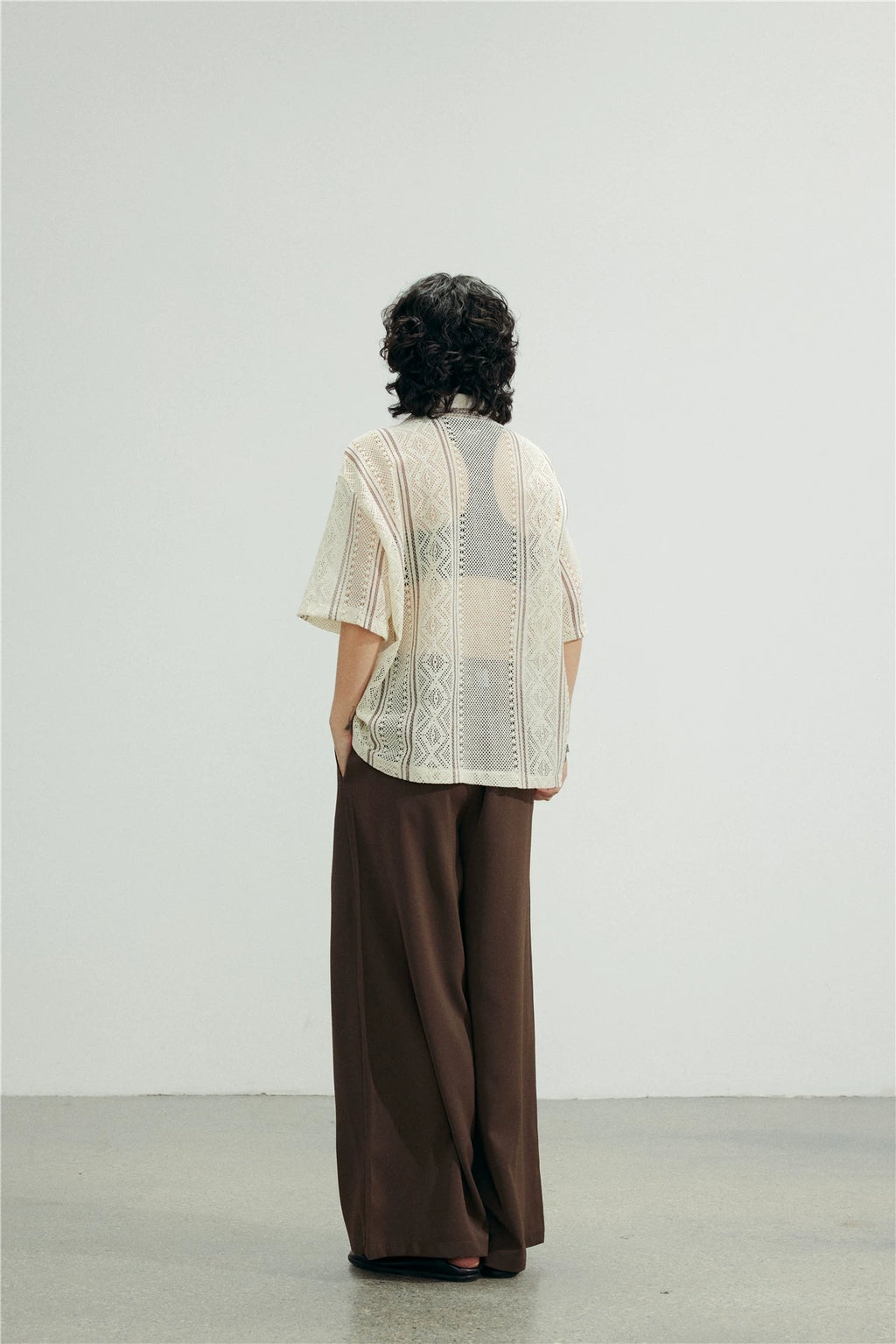 SUNYVONNE Hollow-out Sheer Casual Short-sleeve Shirt