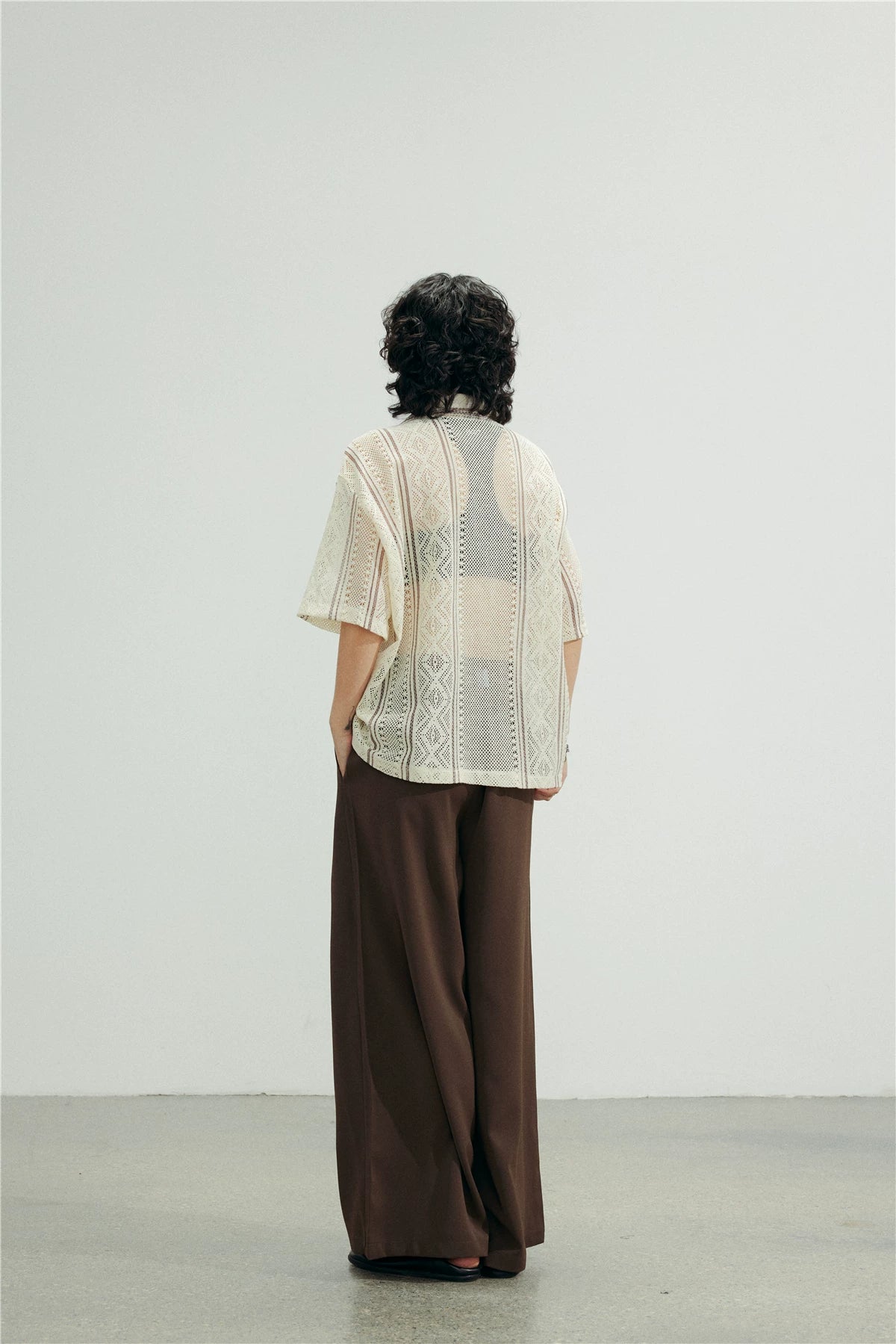 SUNYVONNE Hollow-out Sheer Casual Short-sleeve Shirt