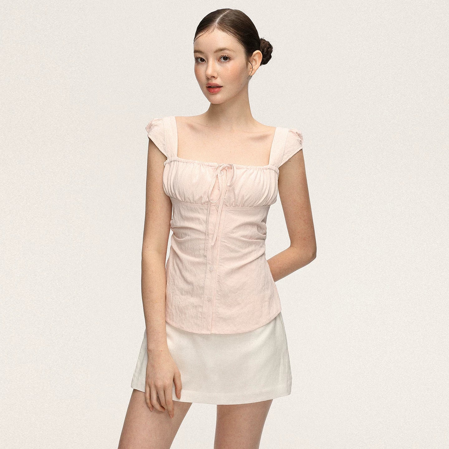 Anna Aneae Temperament Gentle Waist Thin Short Sleeve Shirt