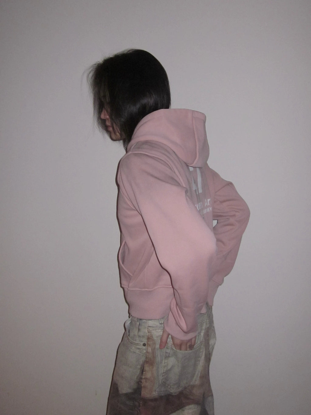 URRRGE Embroidered Cracked Print Hooded Zip-up Sweater