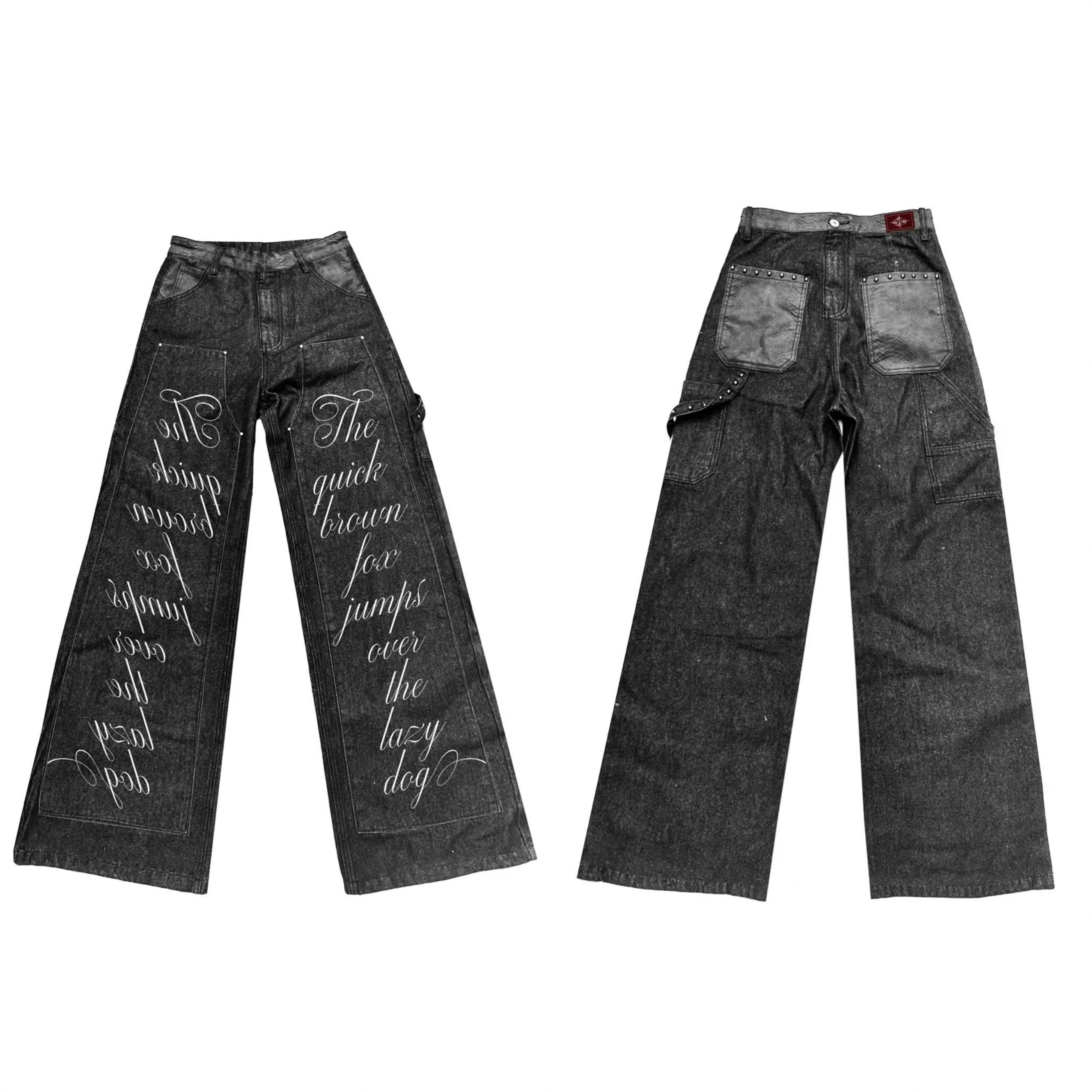 DETW Snake Pattern Original Cow Splicing Printed Denim Trousers