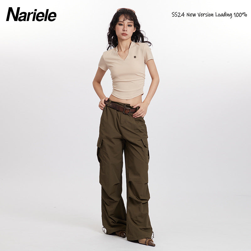 Nariele American Vintage V-neck Hottie Pleated Tee