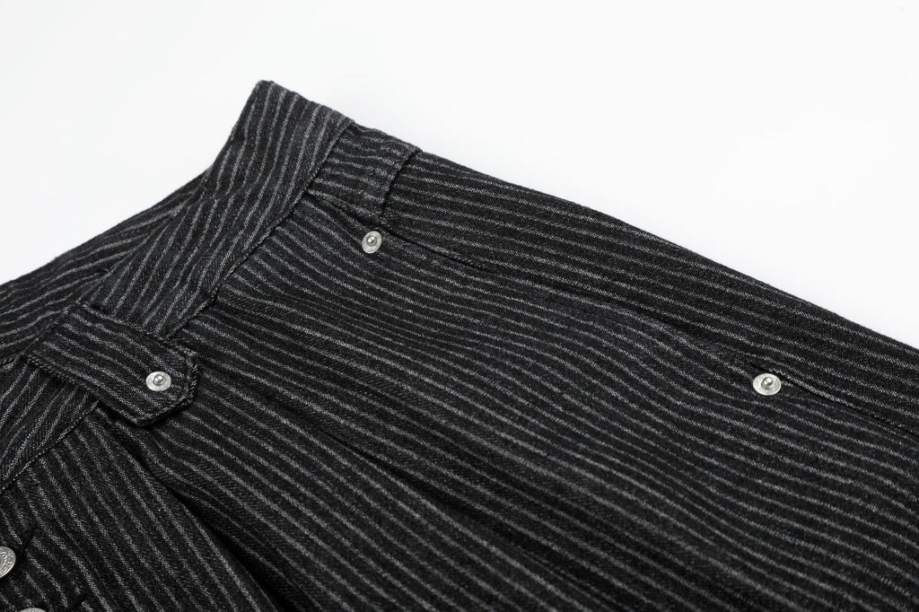 11KN Vintage Striped Pleated Cropped Jeans
