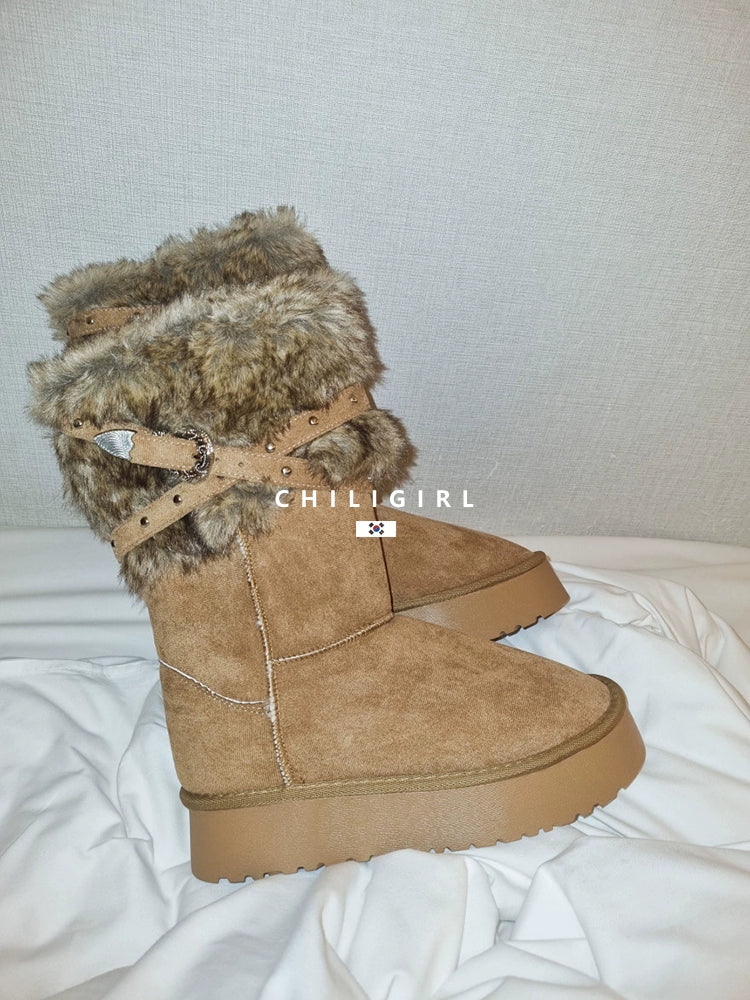 CHILIGIRL Fleece Thermal Thick-soled Snow Boots