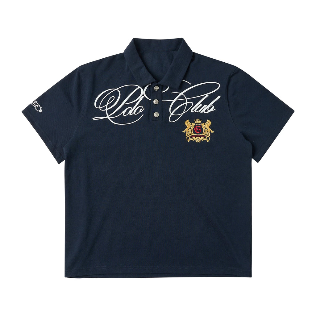 SAXGENWON Vintage Embroidery Front Shoulder Polo Tee