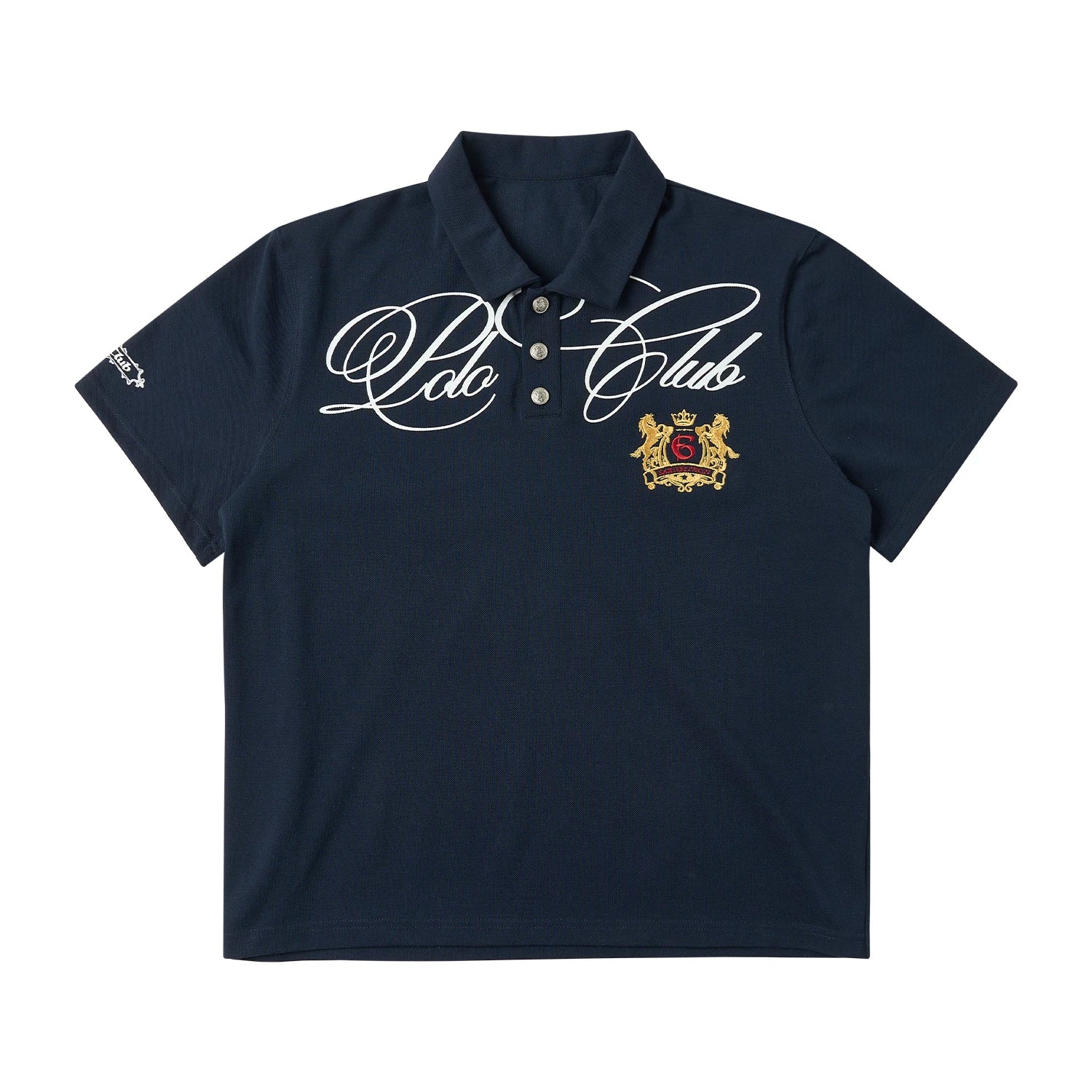 SAXGENWON Vintage Embroidery Front Shoulder Polo Tee