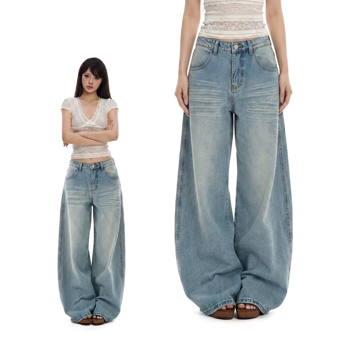 WITHMIN Vintage Straight Wide Leg Floor Mopping Jeans