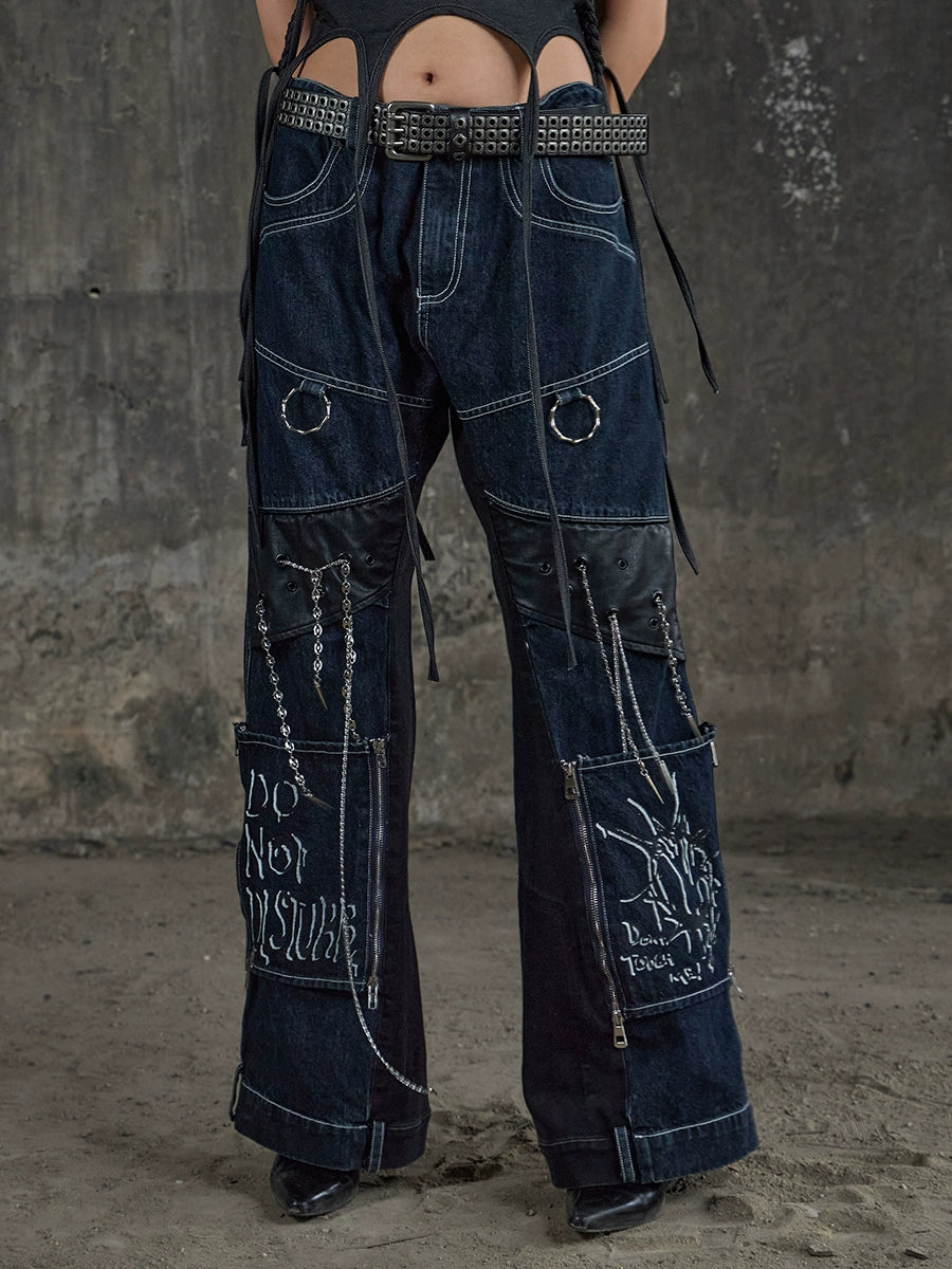 DND4DES Removable Splicing Washed Old Straight Jeans