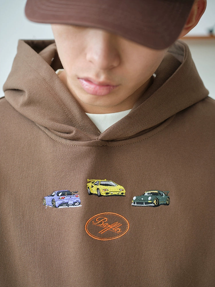 Battles Vintage Car Embroidered Hooded Sweater