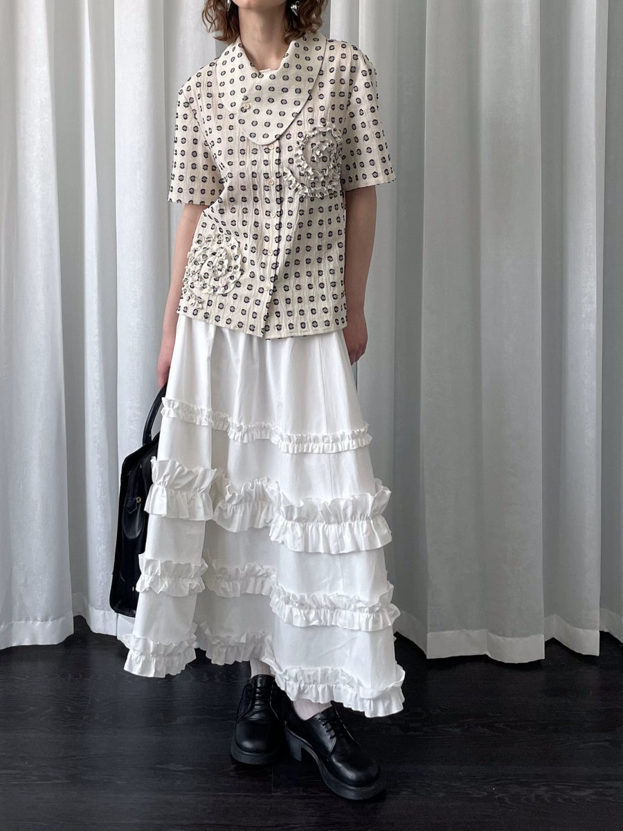 Loosesmell Fungus Edge Stitching Mid-length Skirt