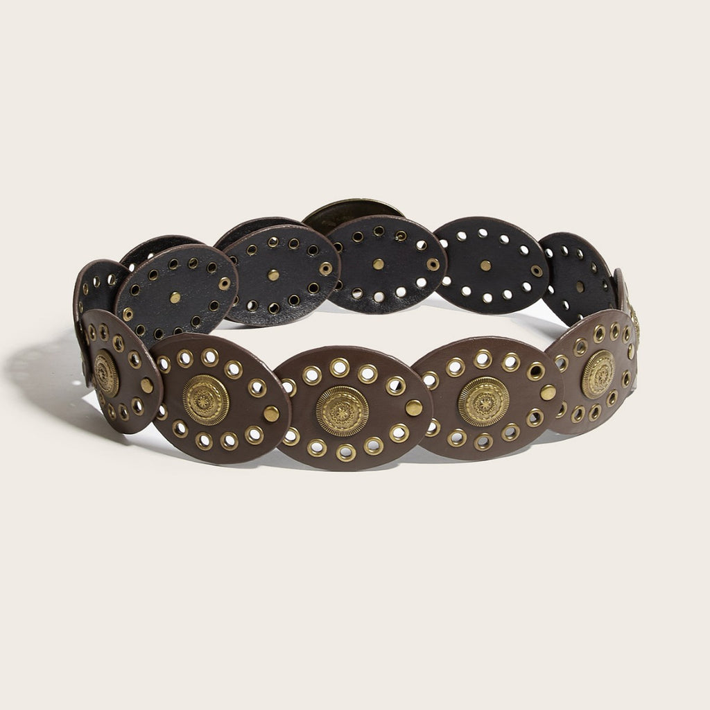 Intertek Ethnic Style Girl Round Cake Splicing Rivet Retro Belt