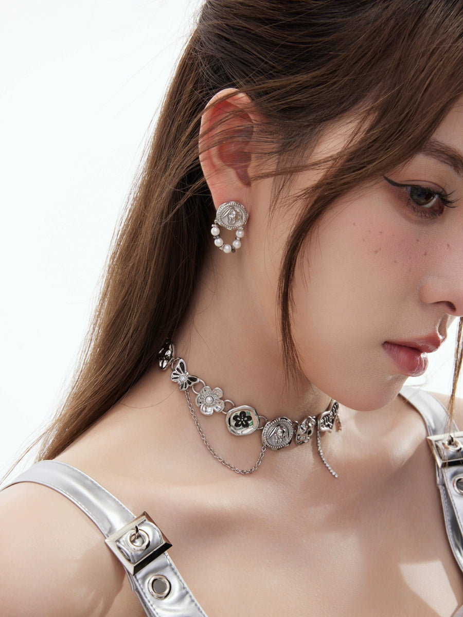 BULUBULU Retro Coin Rabbit Stud Earrings