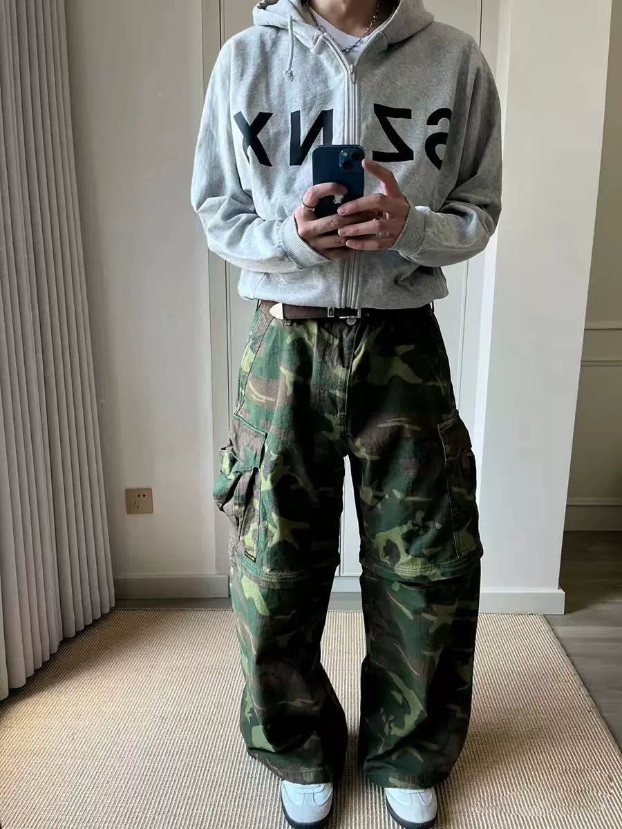 TWOMOONS Vintage Checked Camouflage Wide-leg Pants