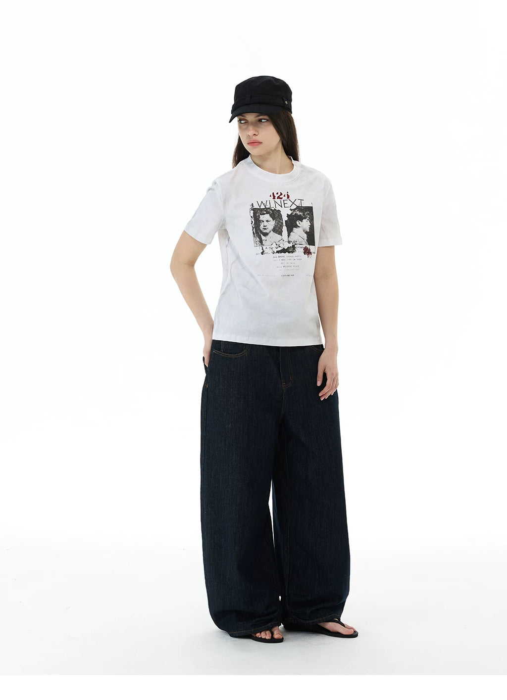 WLNEXT Retro Front Shoulder Doing Old Casual Tee