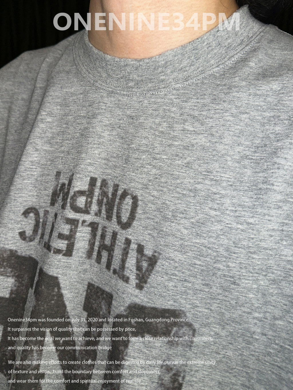 ONENINE34PM Inverted LOGO Printed Retro Loose Tee