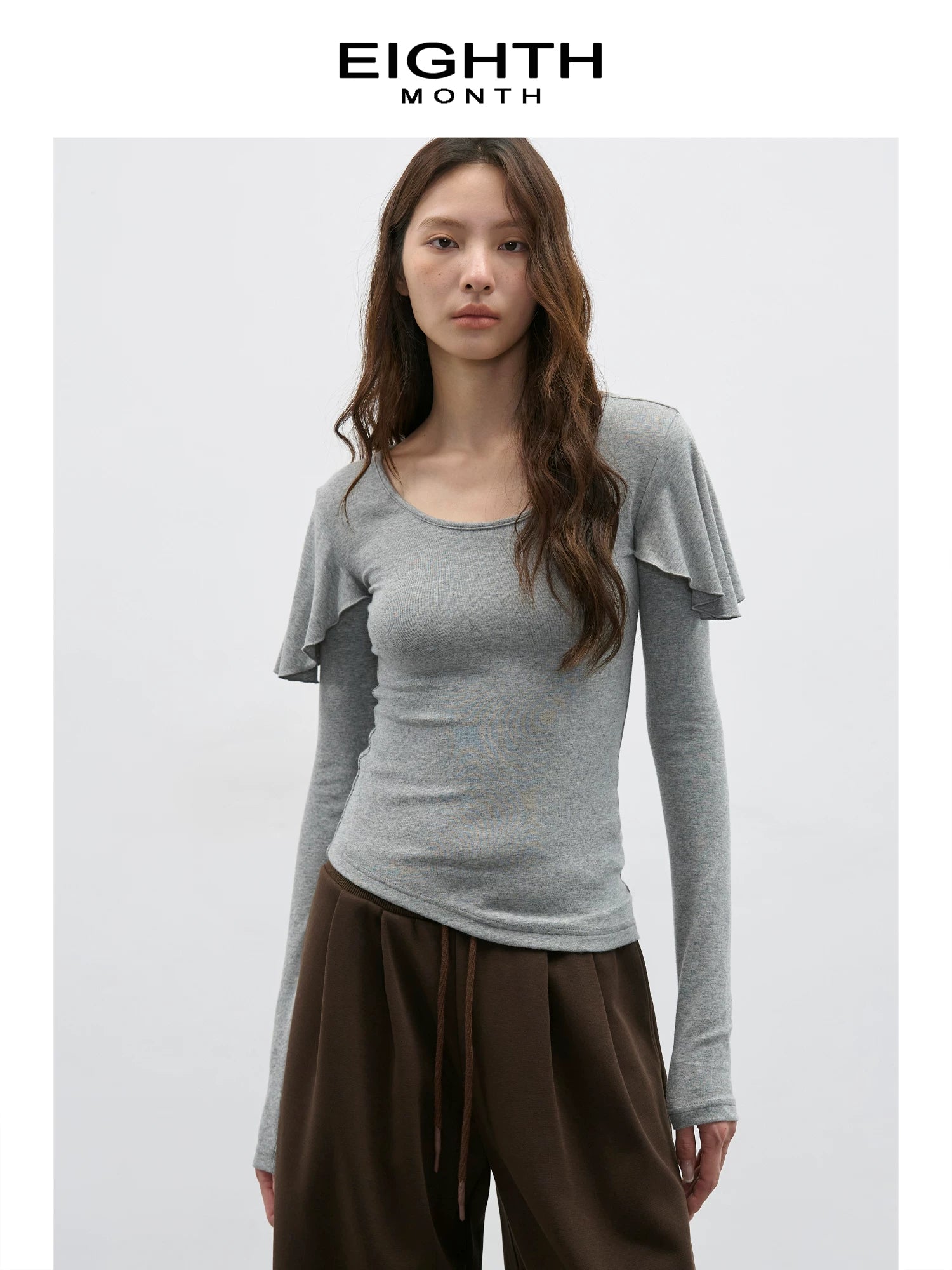 EIGHTHMONTH Lotus Leaf Sleeves Slim and Thin Long Sleeves