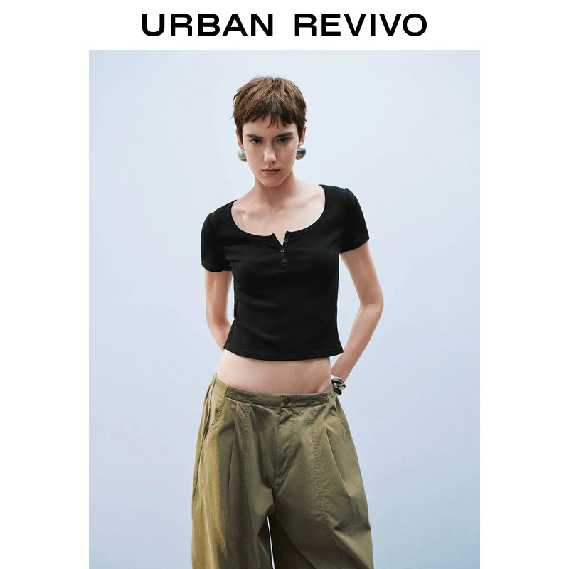 URBAN REVIVO Slim Button-up Tee