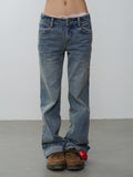In Two Twos Medium Low Waist Straight Beetle Embroidered Jeans