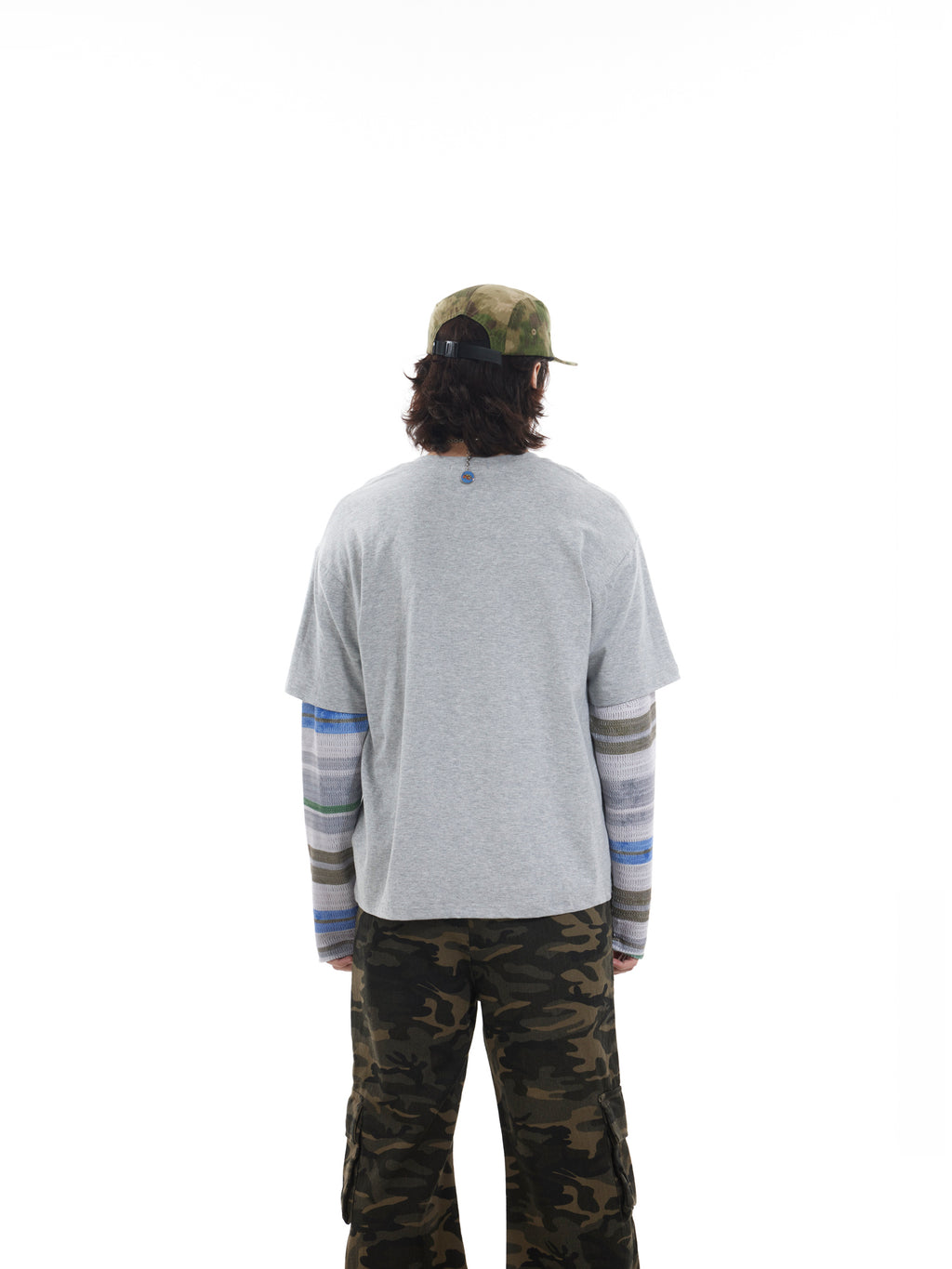 BTSG fake two-piece striped splicing long-sleeved Tee