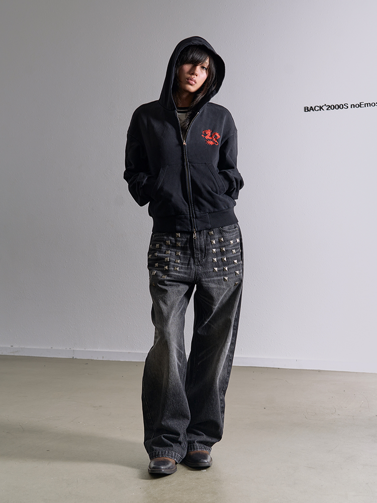 KONOOT Casual Wash Straight Loose Jeans