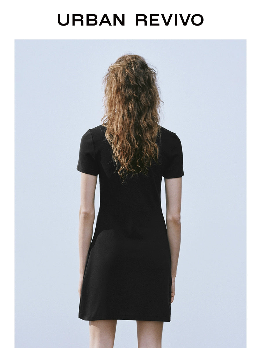 URBAN REVIVO Retro College Three-dimensional Decorative Short-sleeved Dress