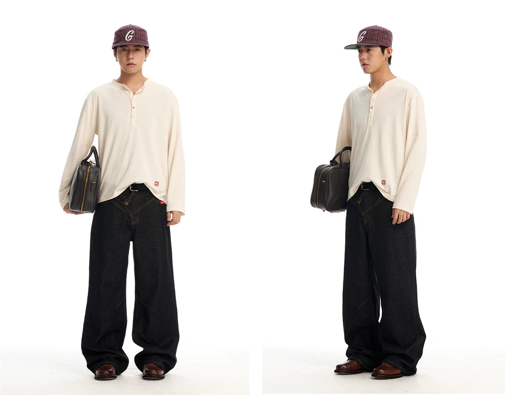 CoosRetro Loose Henry Neck Knitted Long Sleeve