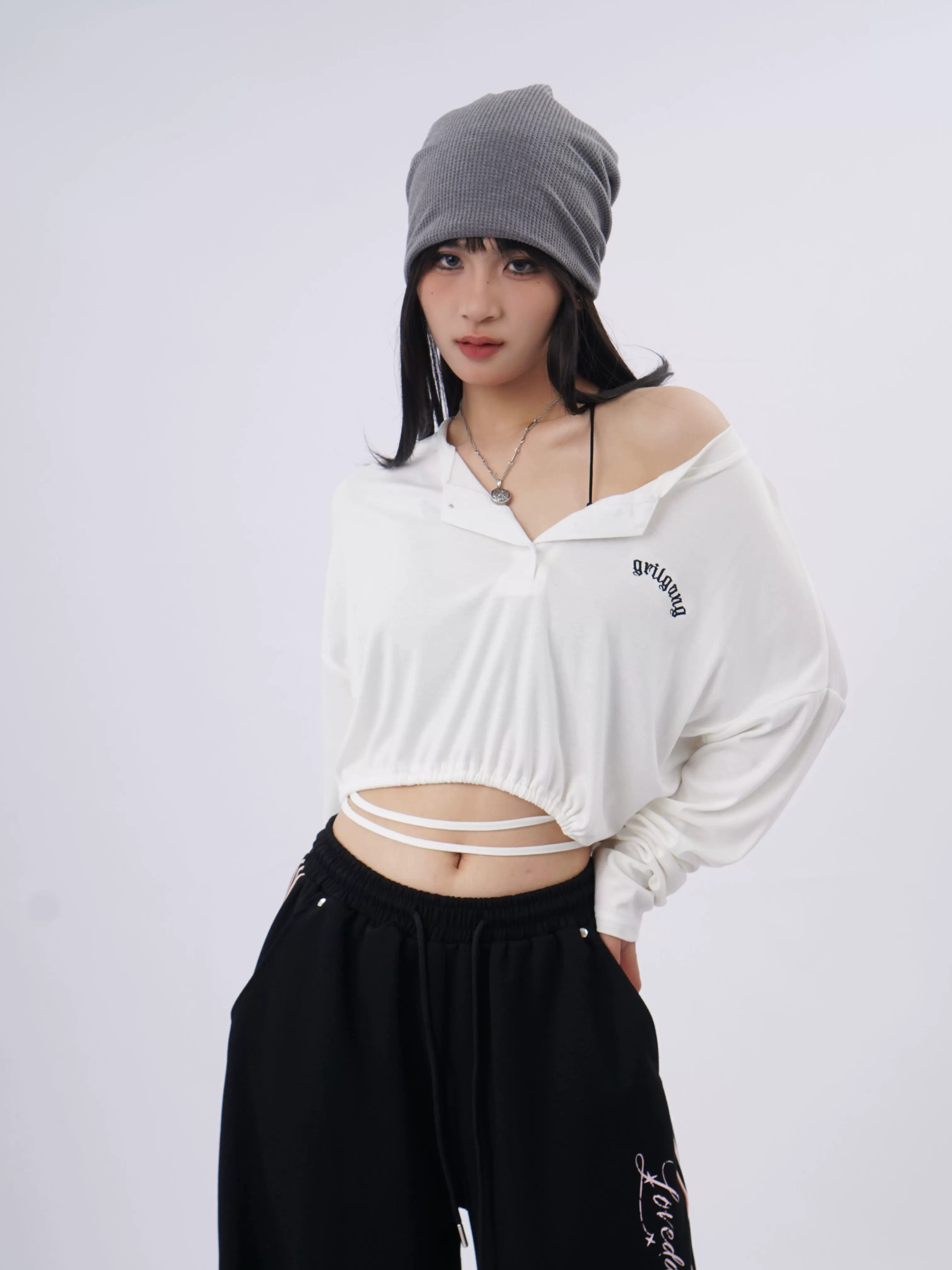 SAMUSAN Loose Lace-up Waist Loose Long Sleeves