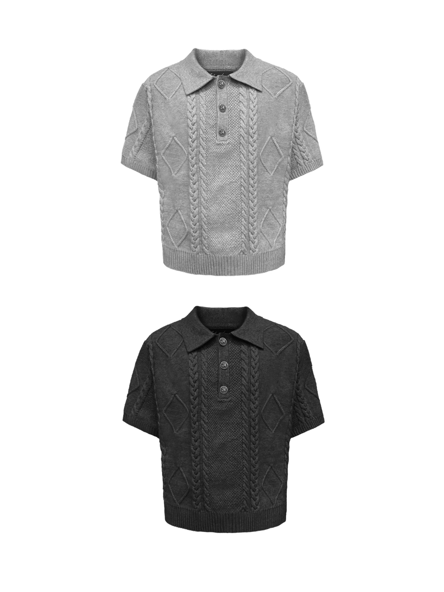 WANNA LAB Button Twisted Knitted Lapel Tee