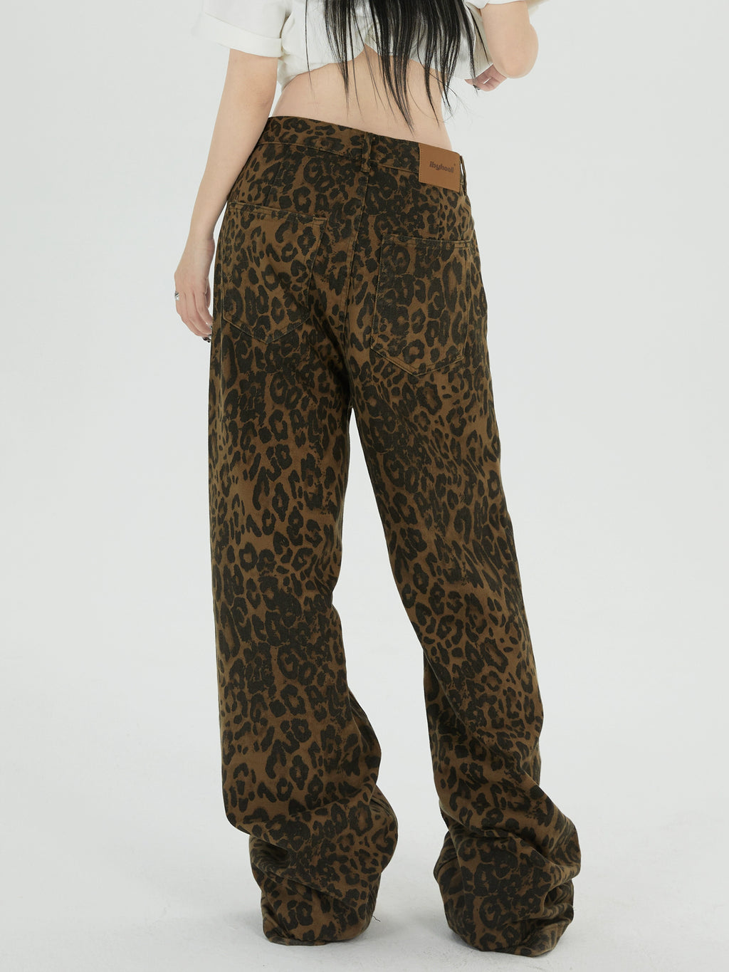 ZAVK Leopard Wide Leg Straight Jeans
