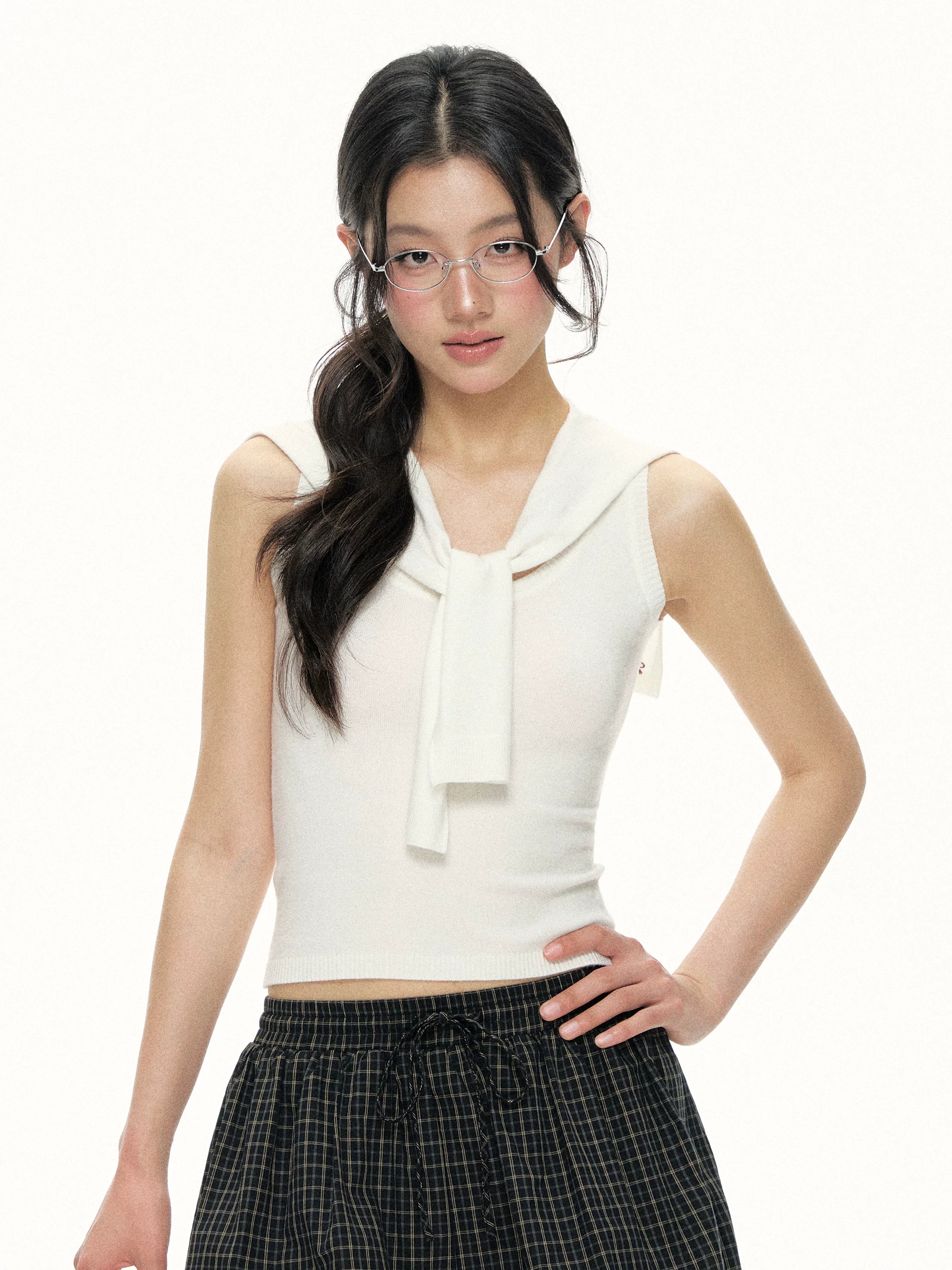 Ariseism Vintage Shawl Slim Vest Two-piece Set
