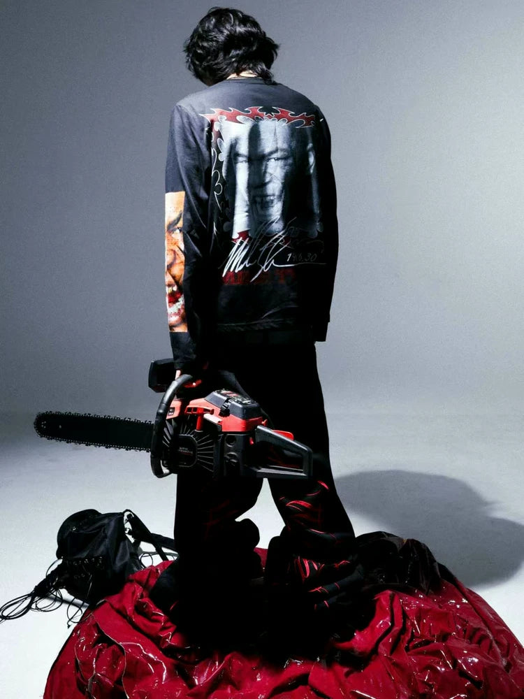 PCCVISION Black Tyson Portrait Photo Long Sleeve T-Shirt