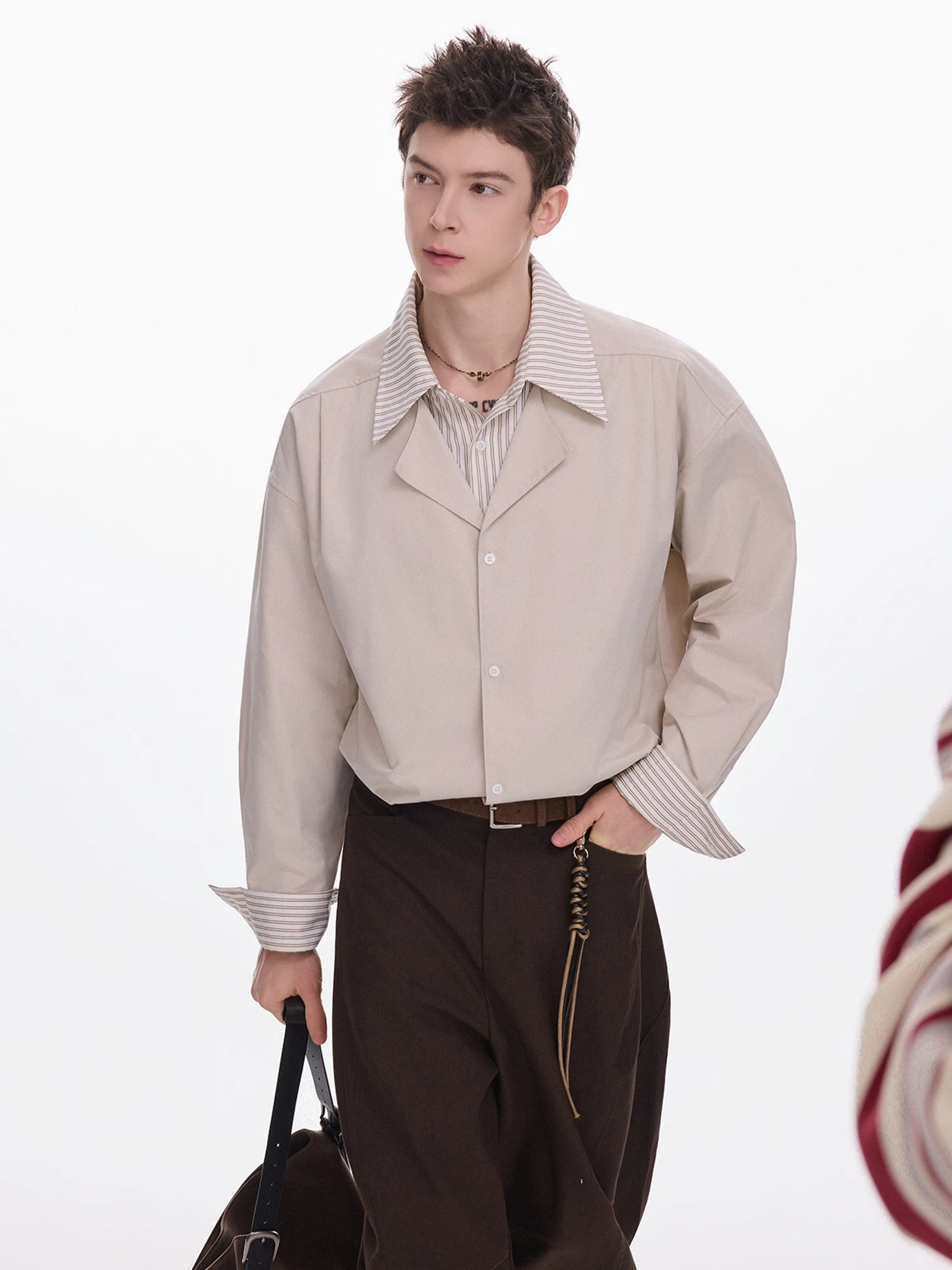 CHOR Fake Two-piece Lapel Spliced Striped Shirt