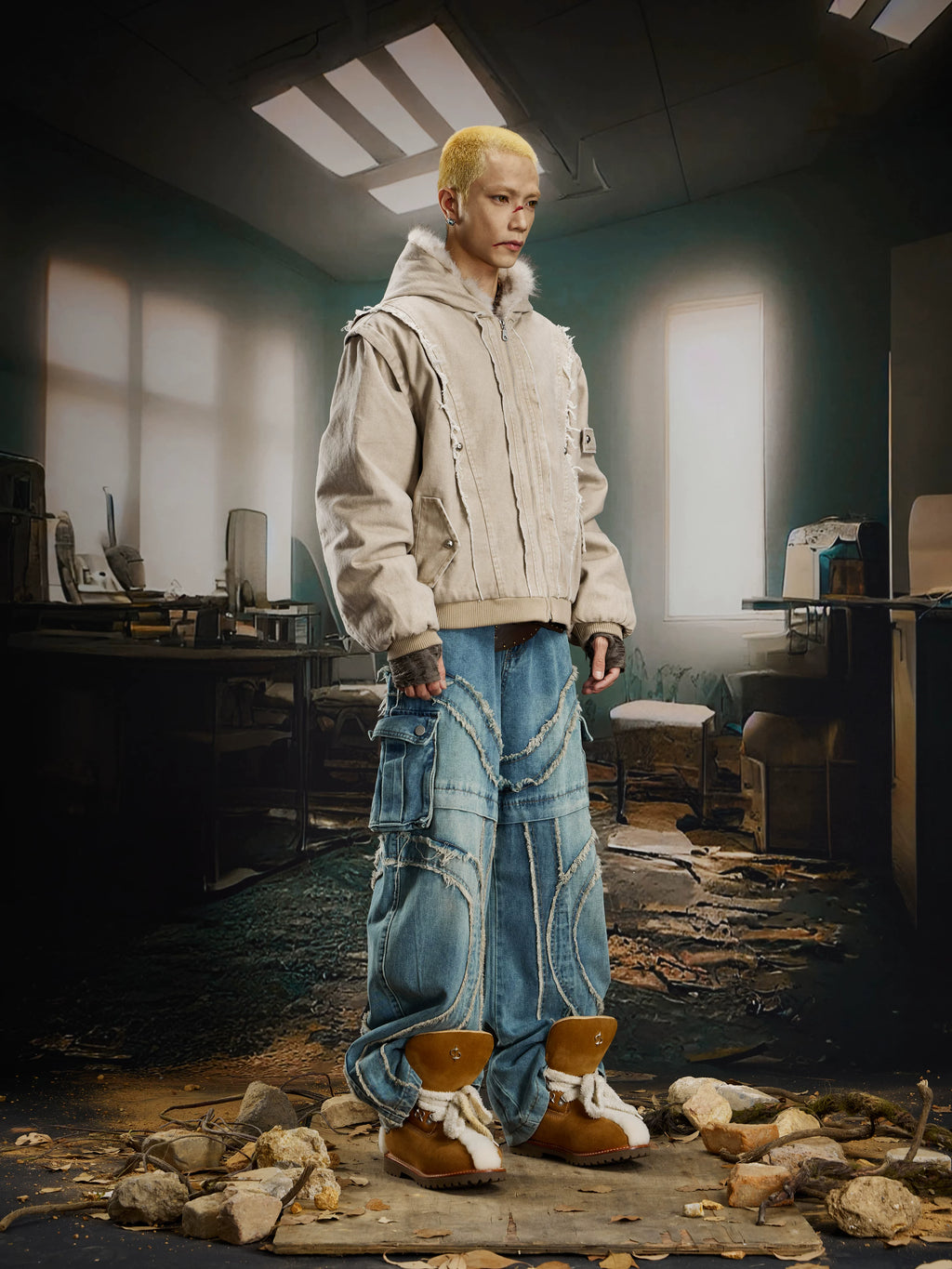 NOMANIAI Heavy Industries Raw Fringed Loose Straight Jeans