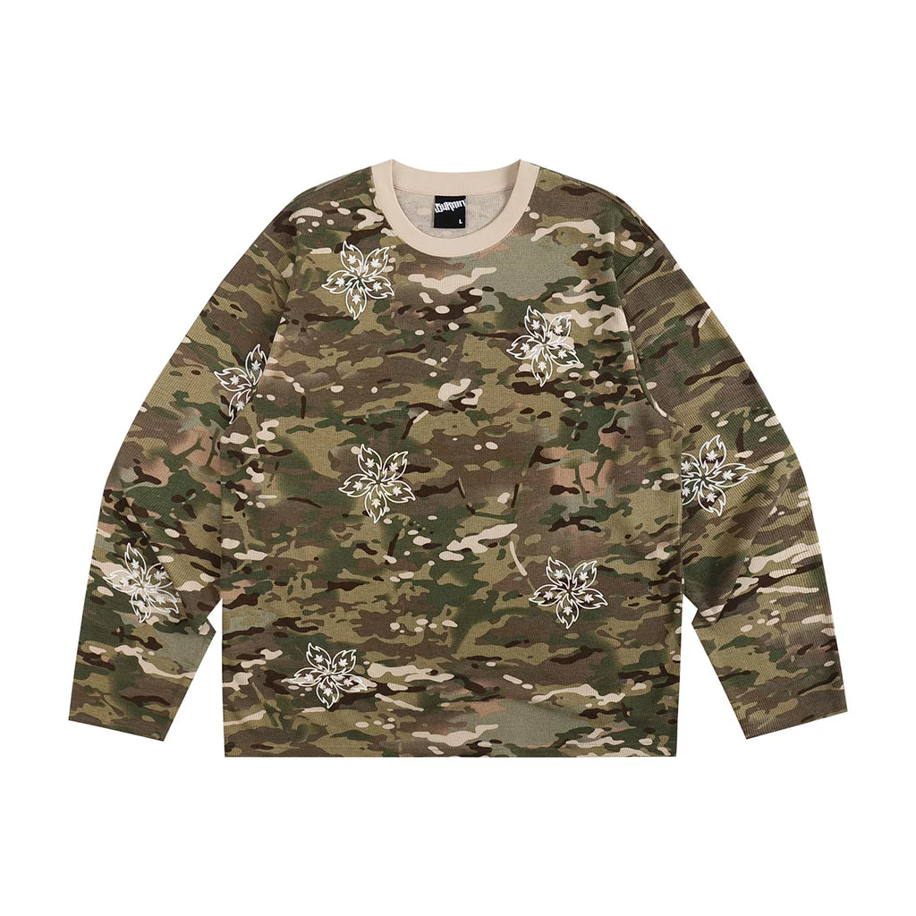 BURNIN Flame Flower Camouflage Casual Loose Long Sleeve