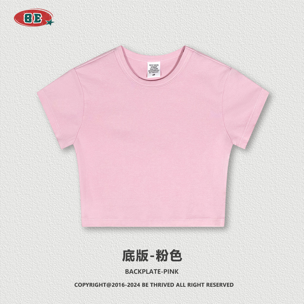 BE Women's Short Sleeve Slim Fit Shoulder Dopamine Crop Top