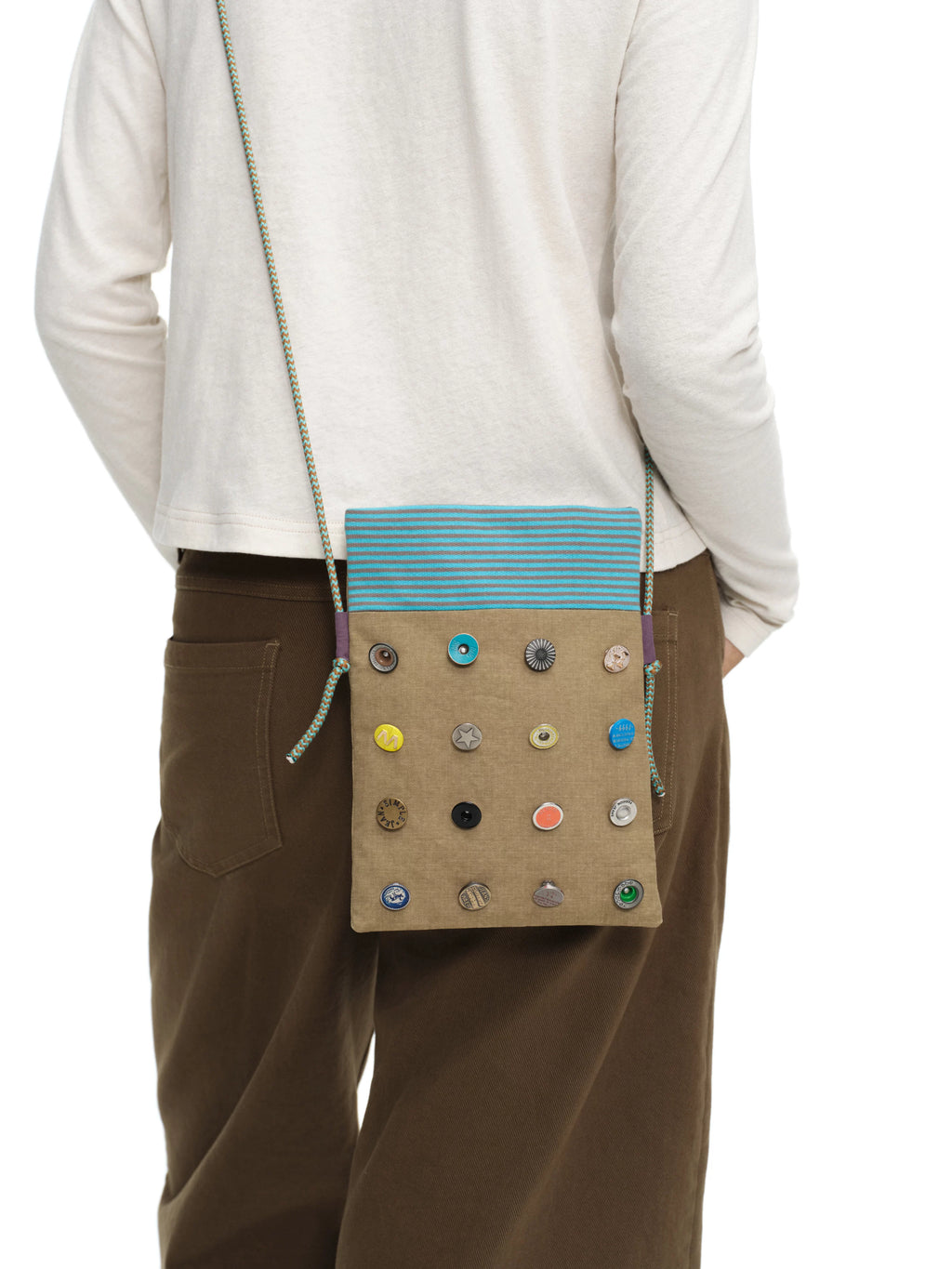 Oinimi Fun Button Contrast Striped Shoulder Bag