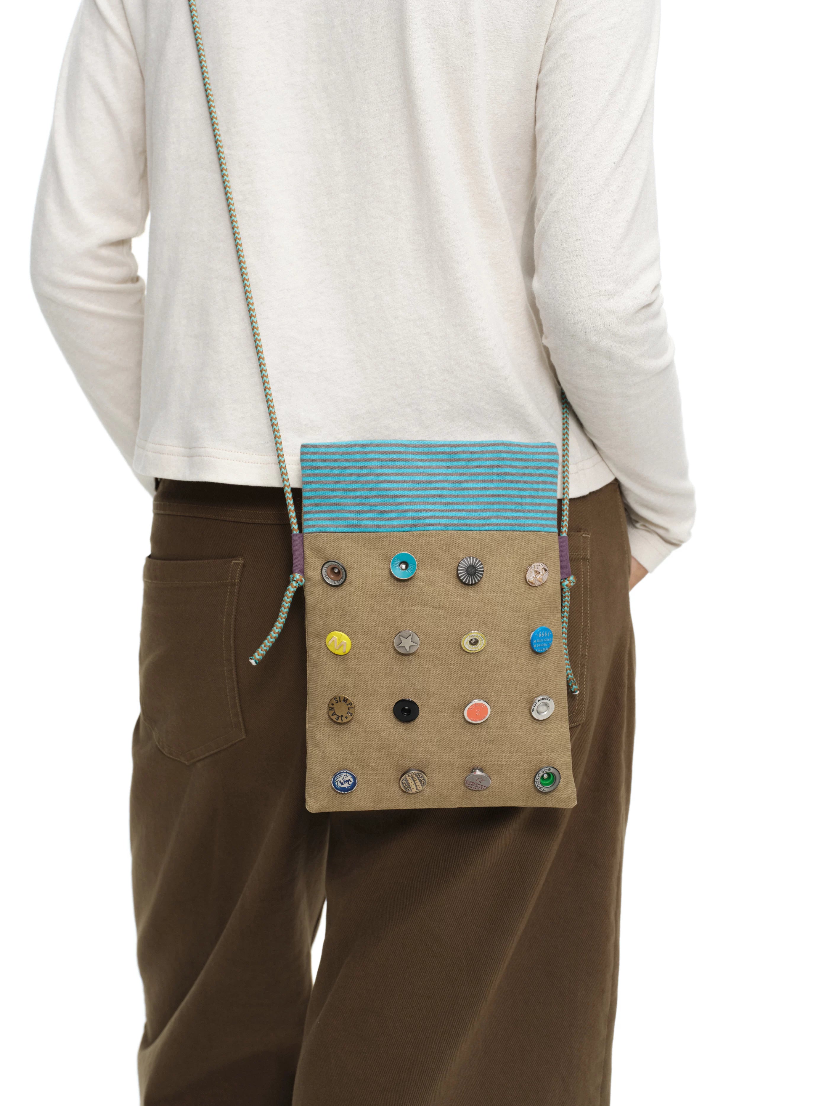 Oinimi Fun Button Contrast Striped Shoulder Bag